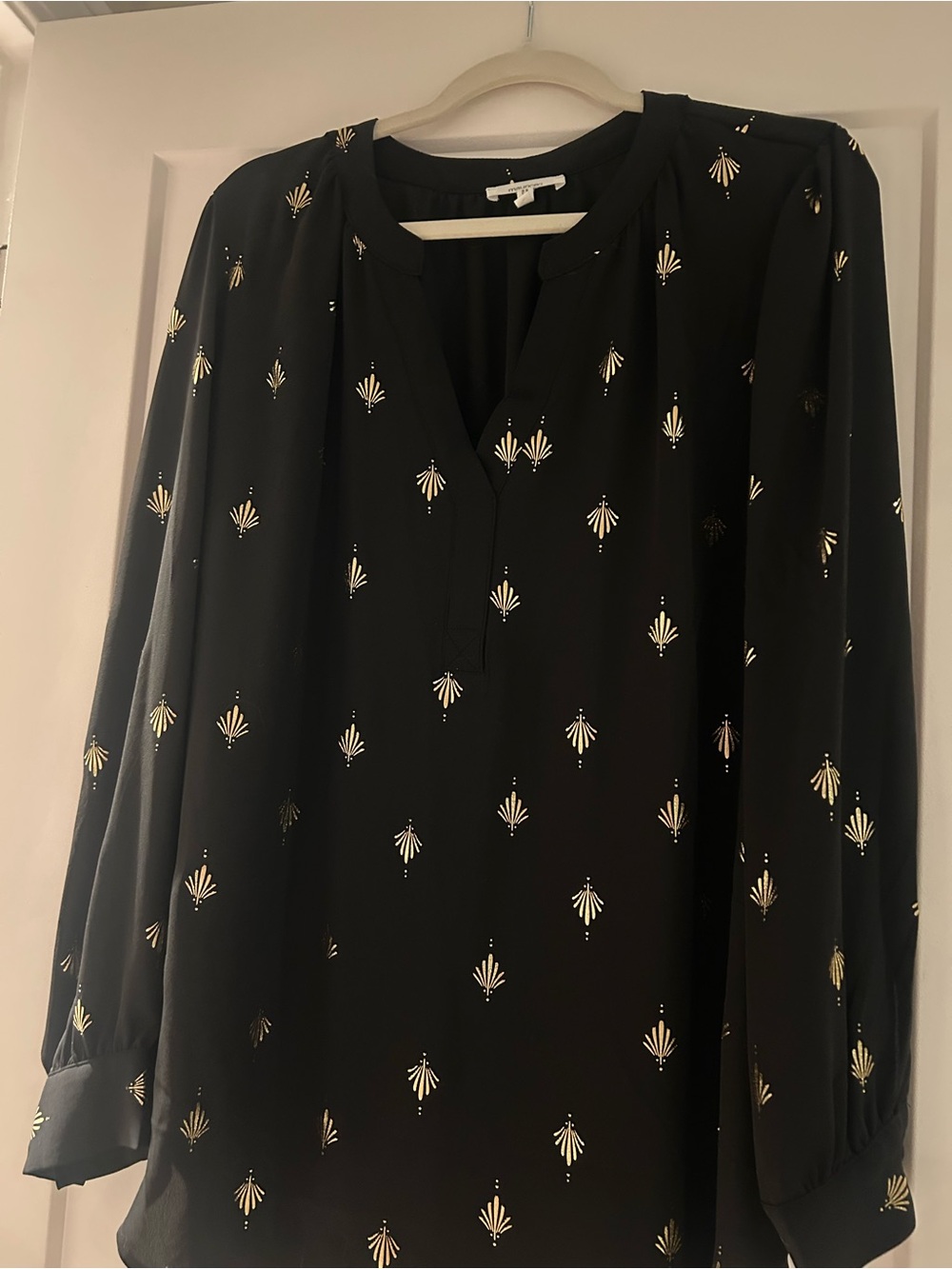 Maurices Black Blouse with Gold Accent Motif